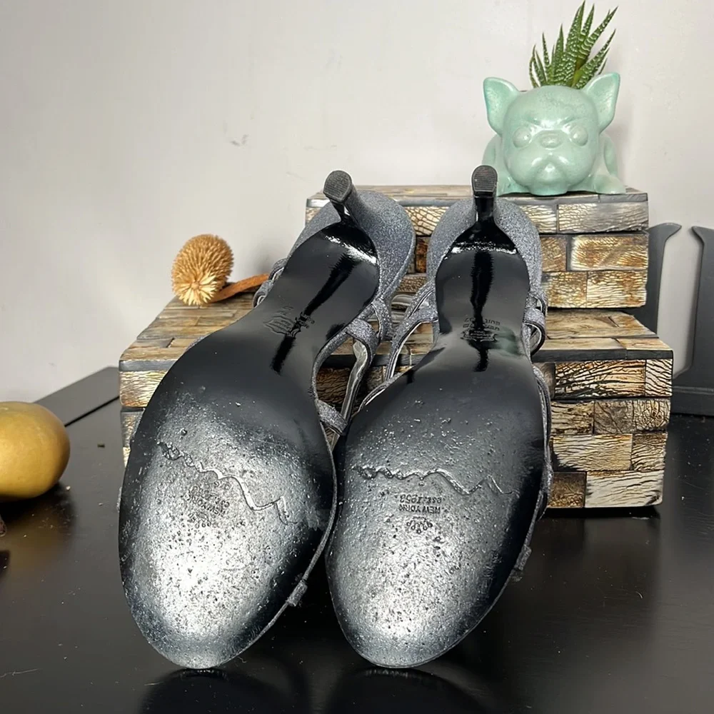 NINA Pewter Glitter Strappy Sling Back Dress Sandals - Size 7 - Picture 8 of 13